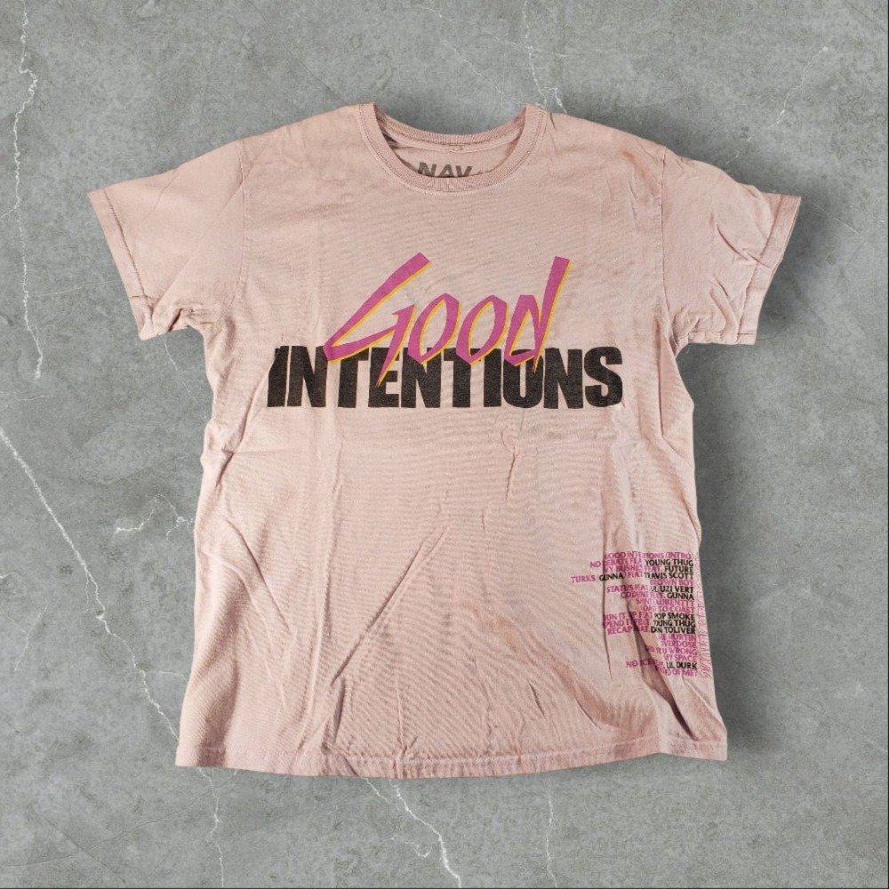 Vlone x NAV Shirt Mens Medium Pink‎ Good Intentions Short Sleeve Graphic Tee